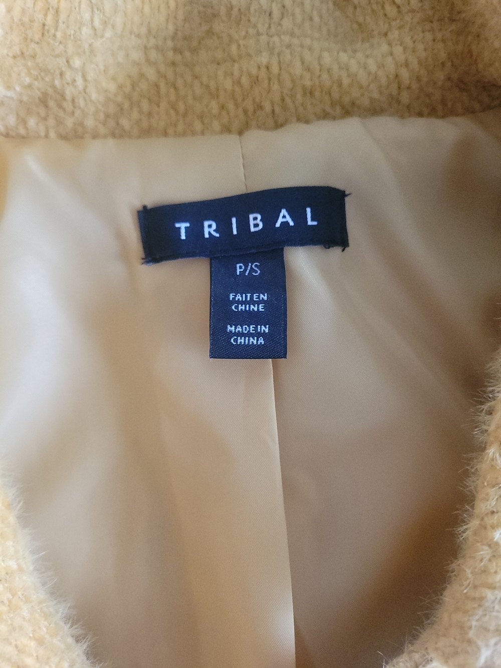 Tribal Women's Mustard Teddy Jacket with Button Front - Picture 2 of 2